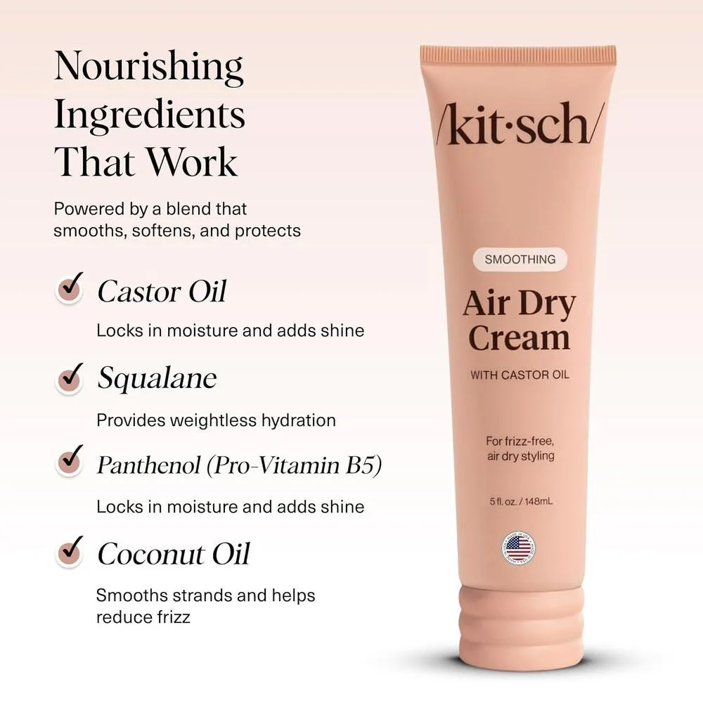 Kitsch Crema suavizante para el cabello con aceite de ricino y coco, reduce frizz, apta para cabellos finos y medios