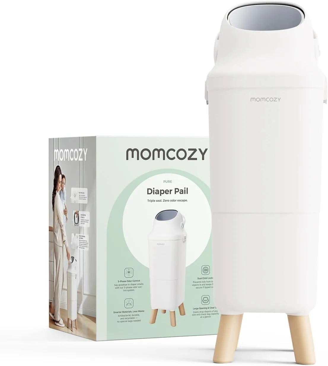 Momcozy Diaper Pail, Triple-Seal Odor Control, Fits Standard Trash Bags