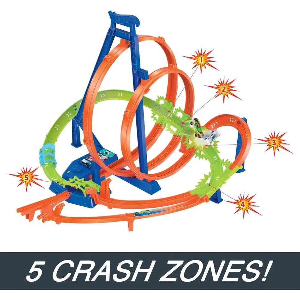 Set de pista Hot Wheels Epic Crash Dash con 5 zonas de choque y booster motorizado