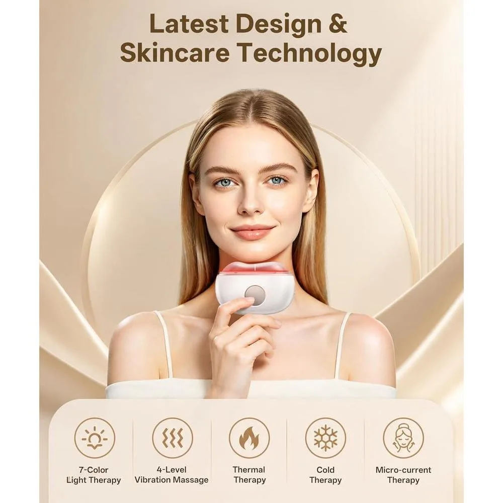 Dopsikn Terapia de luz roja para cara y cuello, masajeador facial con modos caliente y frío, herramienta para contornear