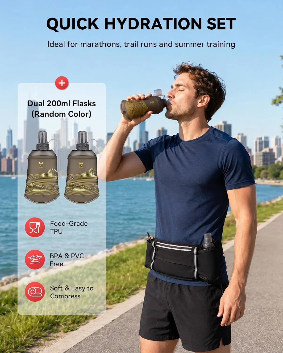 UTOBEST Running Hydration Belt with 2 Soft Flasks, 6-Pocket Waist Pack B5