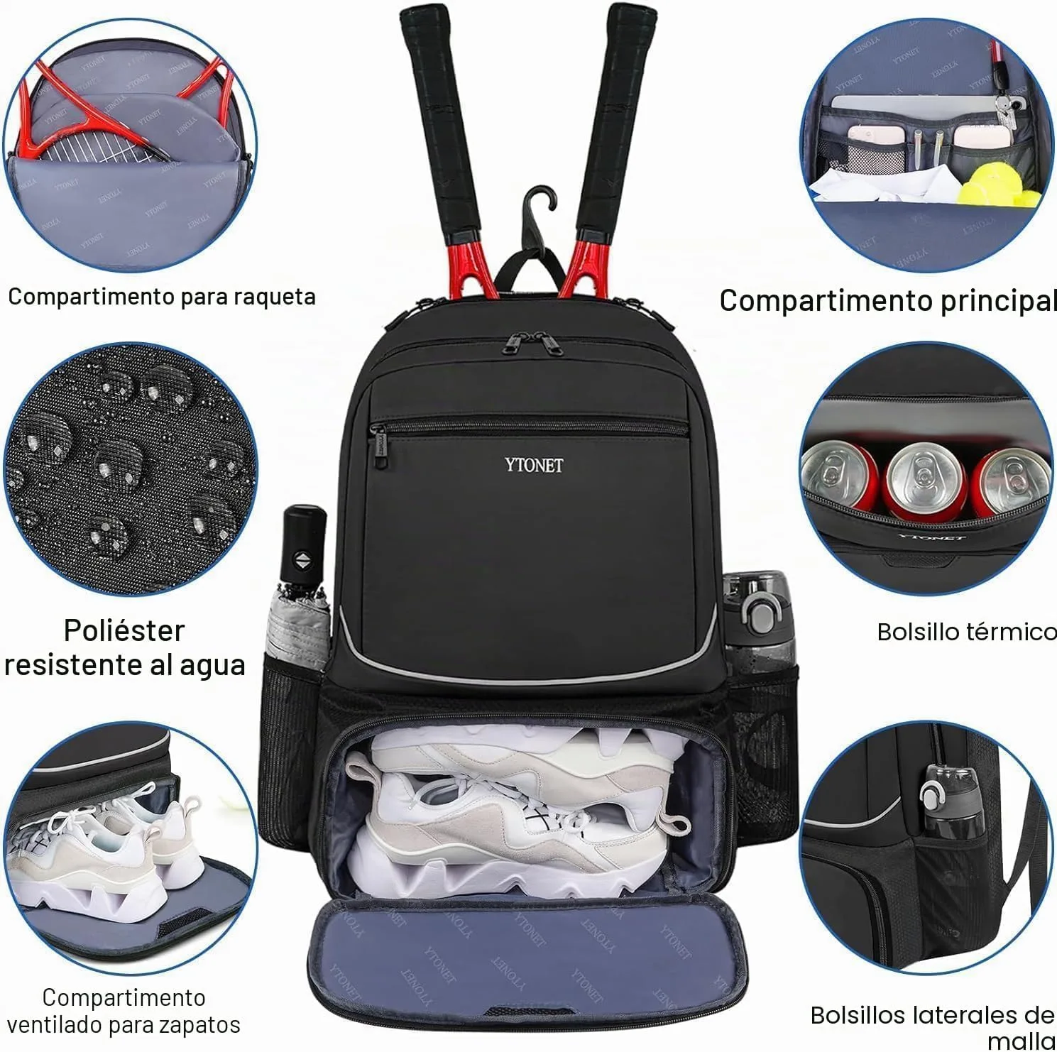 Ytonet - Mochila de tenis para mujer y hombre, 2 raquetas