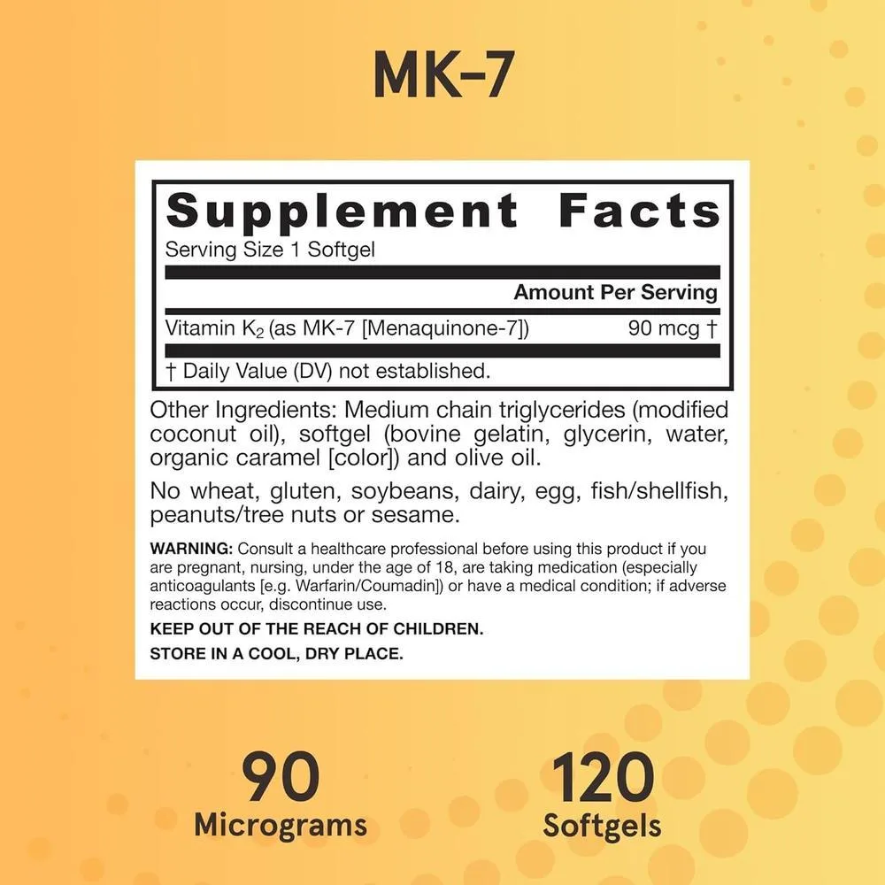 Jarrow Formulas MK-7, suplemento de vitamina K2 MK-7 para salud ósea y cardiovascular. Sin gluten ni alérgenos