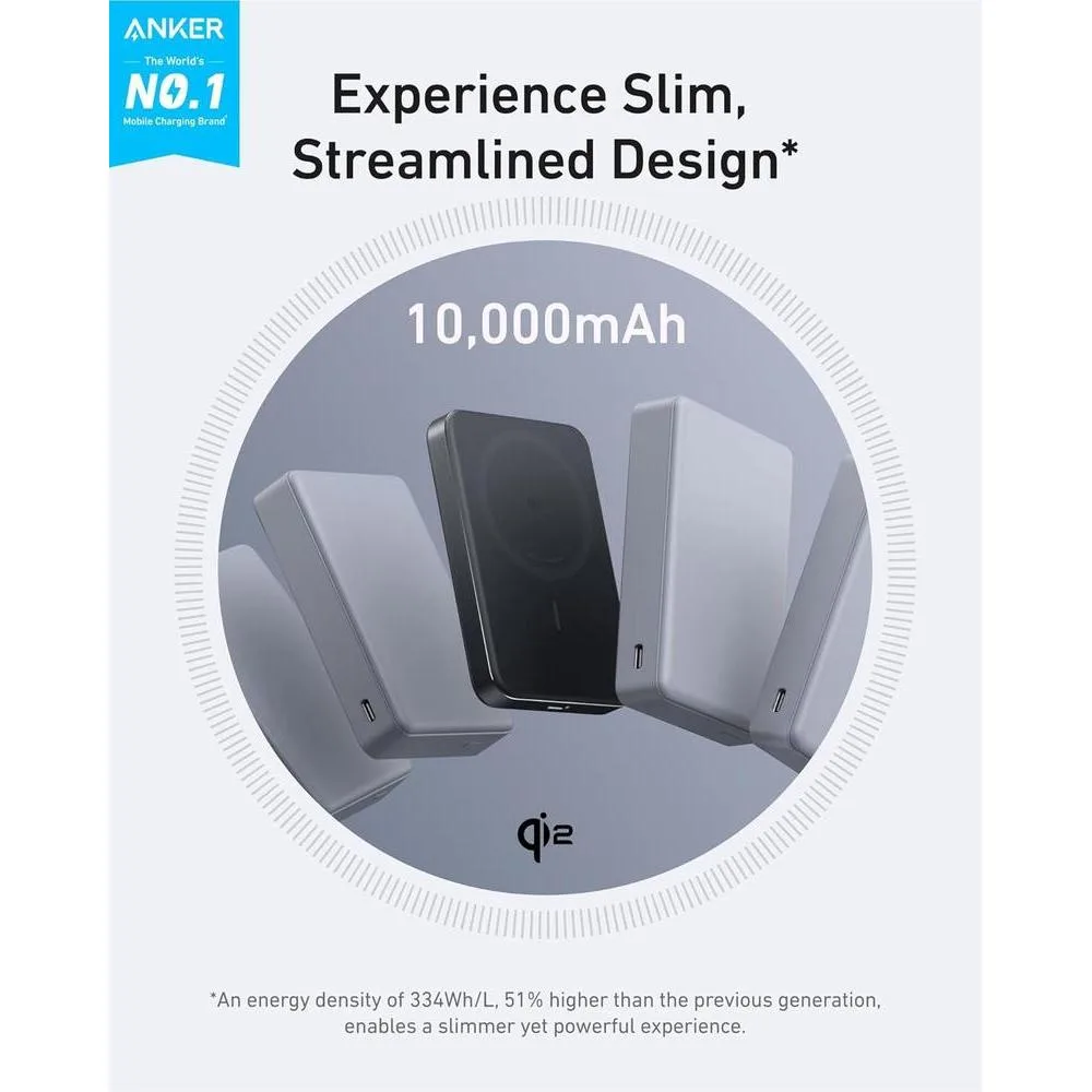 Batería magnética ultradelgada Anker MagGo Power Bank de 10,000 mAh, carga rápida 15W, cargador portátil para iPhone