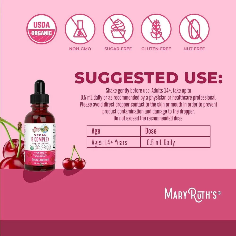 MaryRuth Organics Complejo de Vitamina B, Suplemento Vegano y Orgánico con Biotina, Vitamina B12 y Niacina, Apoyo Metabólico