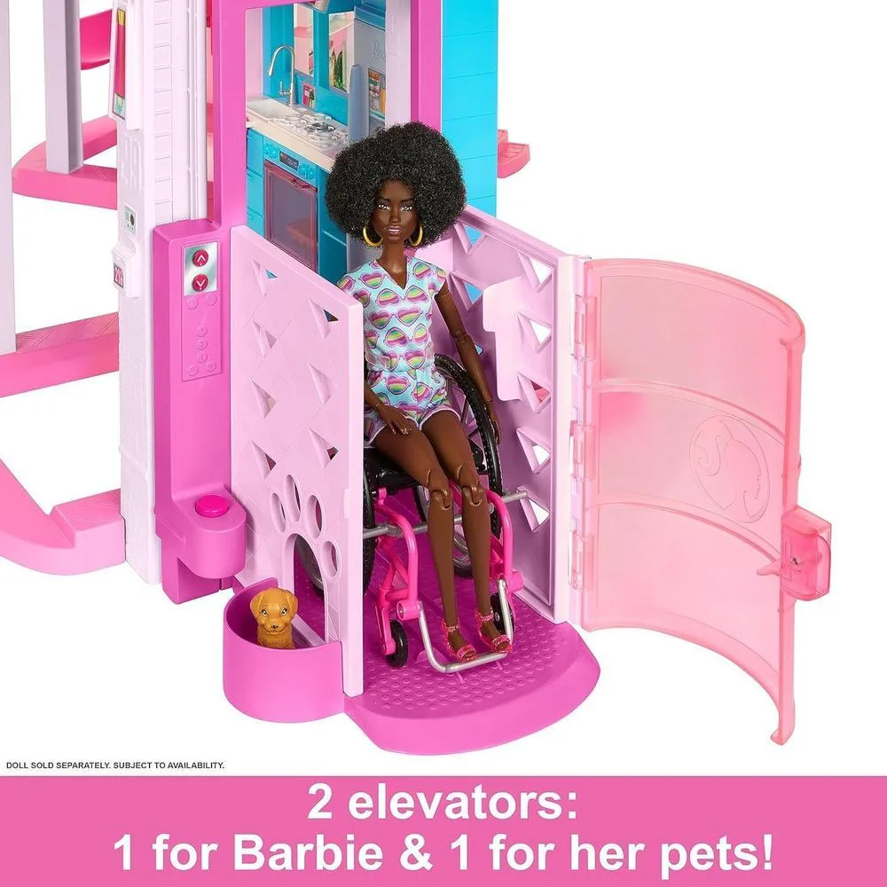 Casa de muñecas Barbie Dreamhouse con tobogán espiral, 75+ accesorios, ascensor para mascotas y zonas de juego