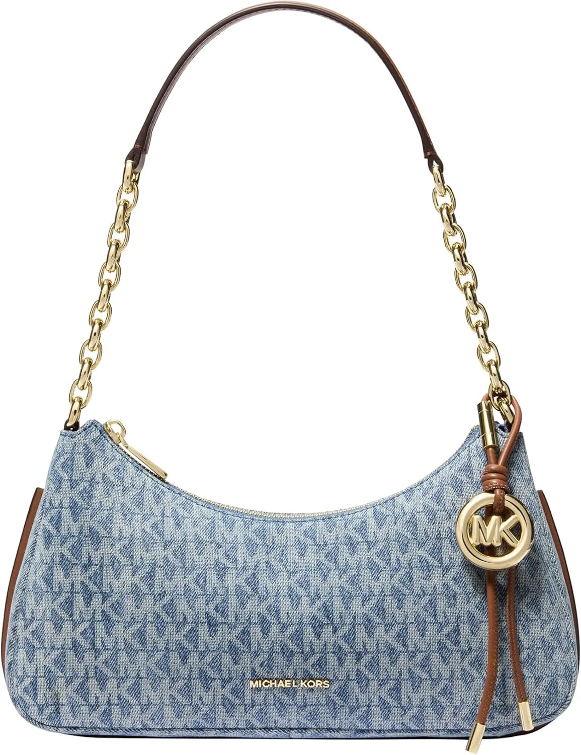 Michael Kors Women's Nolita Medium Chain Pouchette, Gold-Tone Hardware/MK Signature Denim, New Horizon