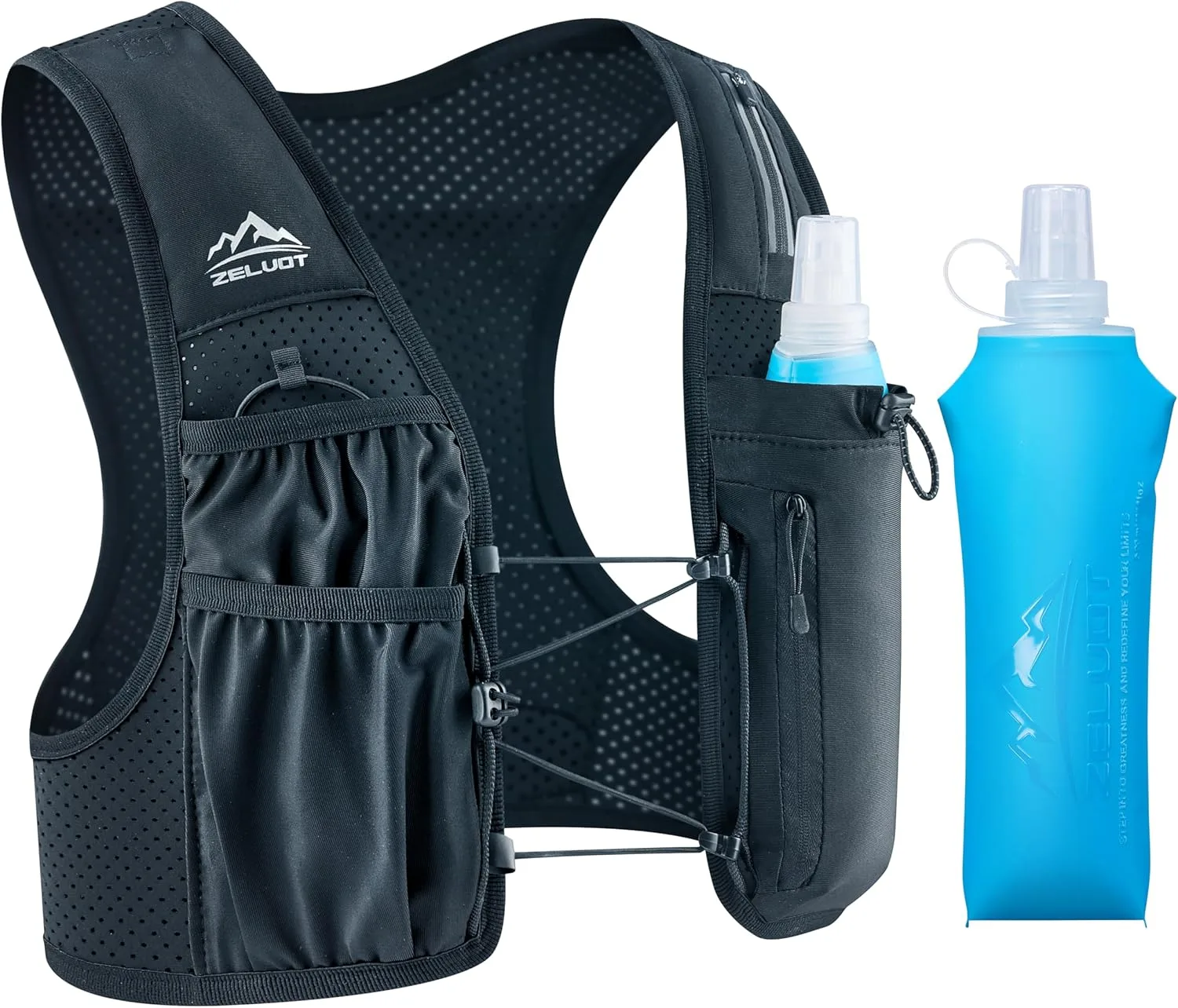 Zelvot Running Vest for Women Men, USA Original Patent, Adjustable Chest Straps Running Hydration Vest with 500ml Soft Flask, Lightweight Reflective Hydration Backpack for Hiking Marathon (Black, M/L)