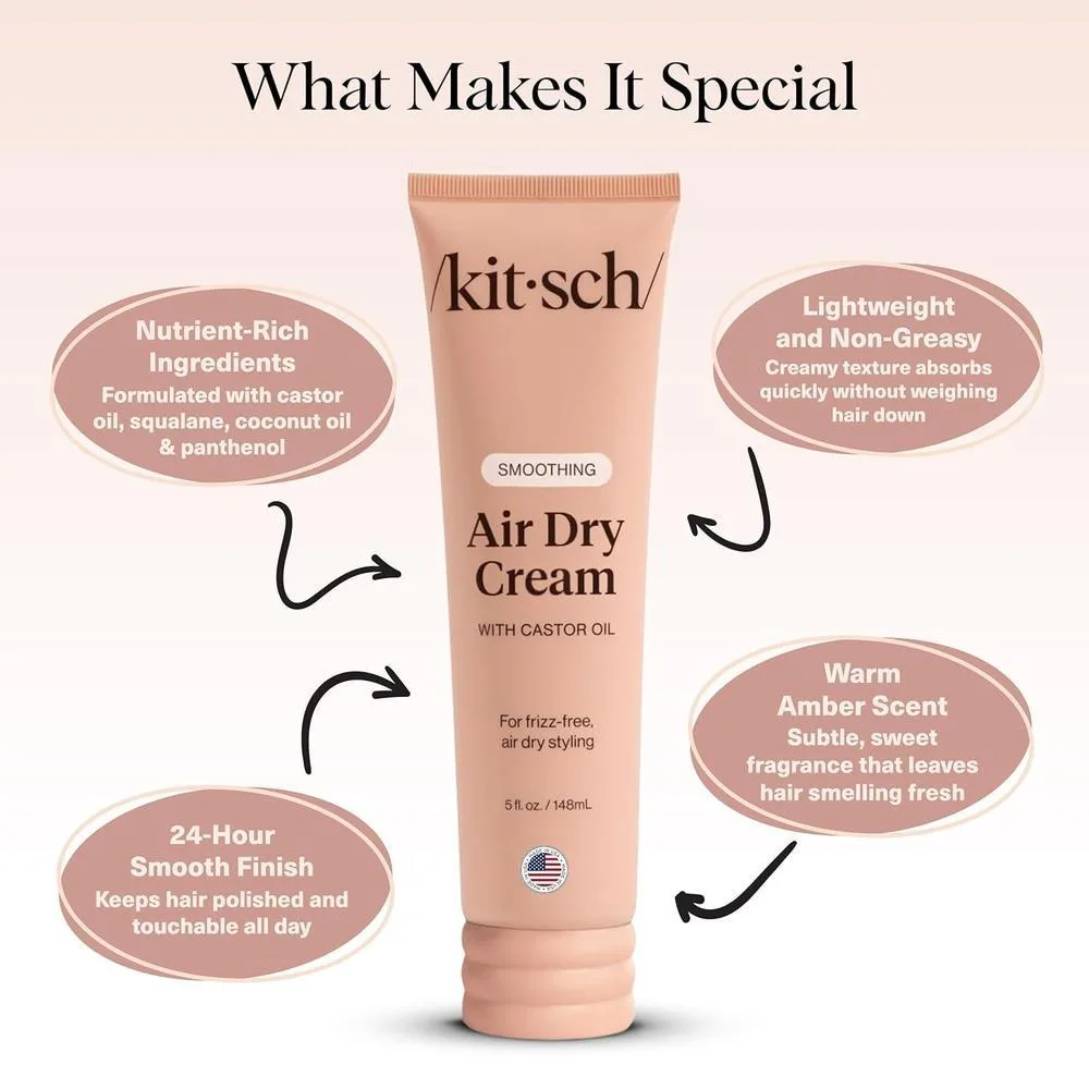 Kitsch Crema suavizante para el cabello con aceite de ricino y coco, reduce frizz, apta para cabellos finos y medios