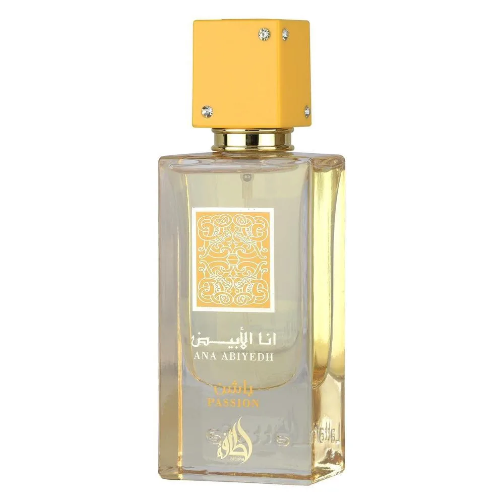 Lattafa Ana Abiyedh Passion Eau de Parfum con aroma a fruta de la pasión y notas florales y de vainilla