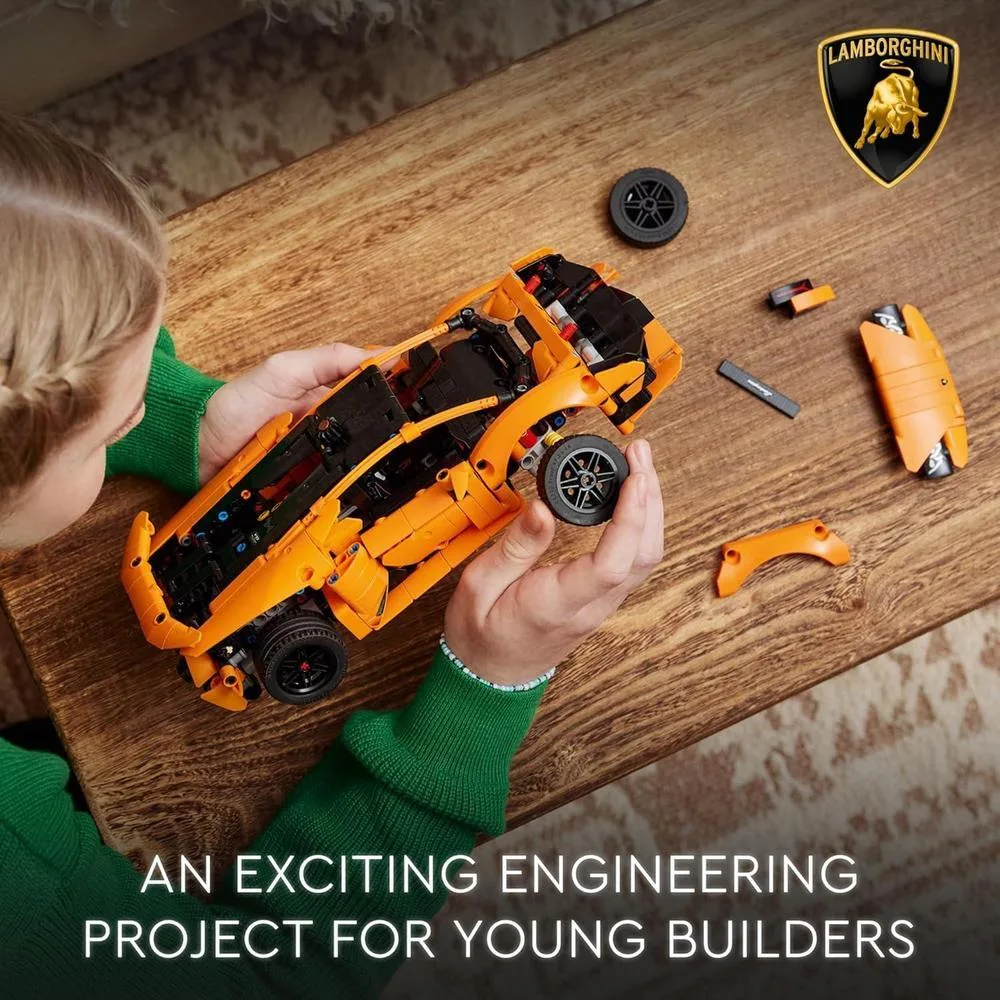 LEGO Technic Lamborghini Huracán Tecnica en Naranja para Niños, Juguete de Coche con Motor V10, Dirección Funcional y Puertas Abatibles