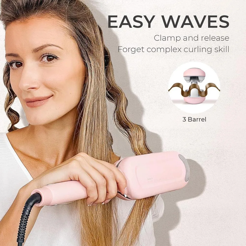 Rizador y ondulador TYMO ROVY, rizador iónico de ondas profundas con barriles de cerámica, voltaje dual, anti-quemaduras