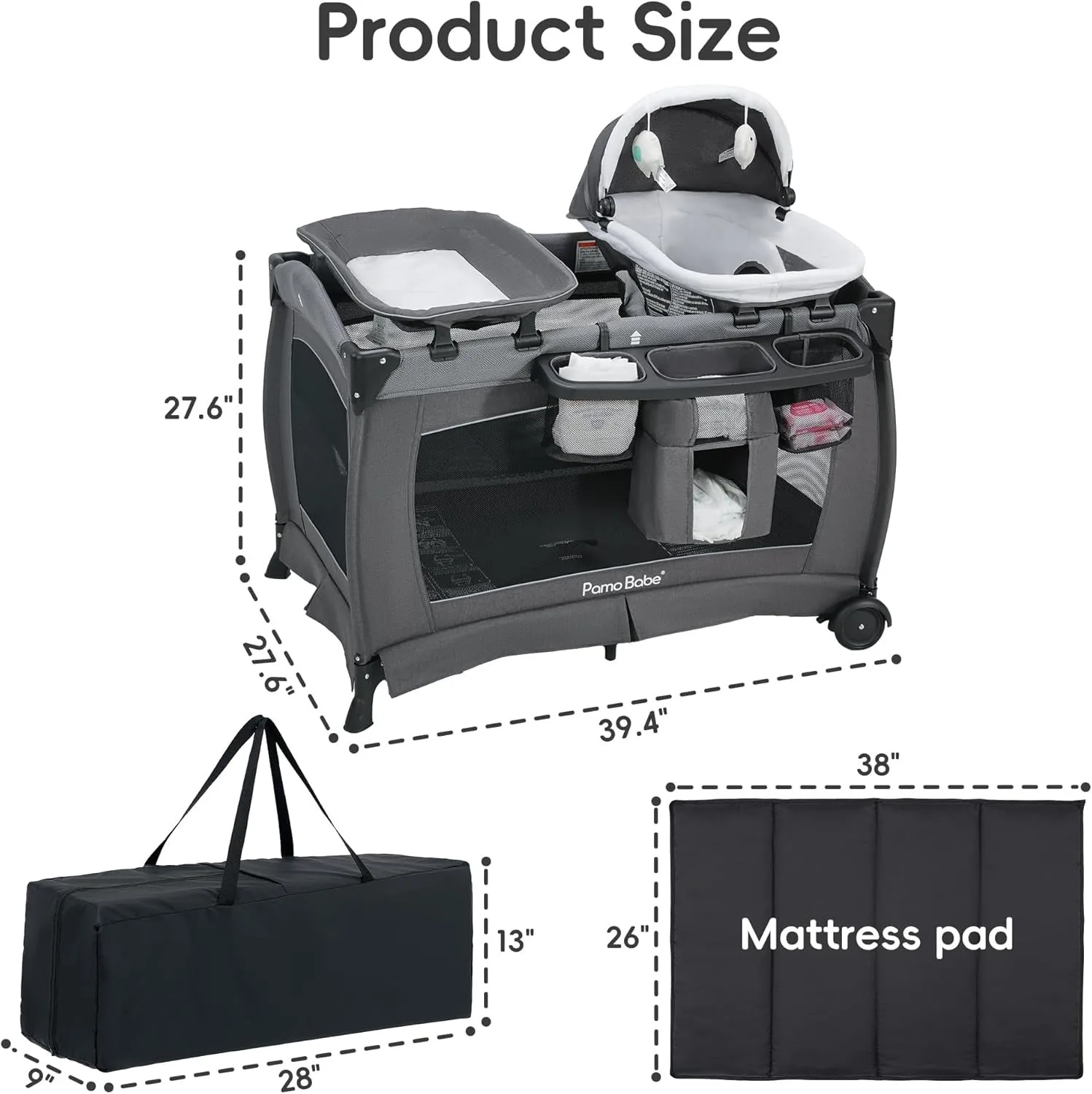 Pamo babe Pack and Play 4-in-1 Baby Playard with Bassinet & Changing Table