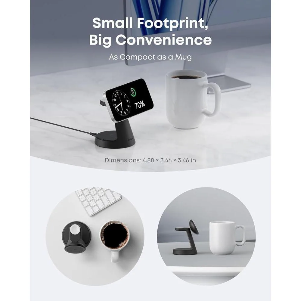 Anker MagSafe Cargador Compatible con iPhone 17/16/15/14, Apple Watch y AirPods, Estación de Carga 3 en 1 MagGo