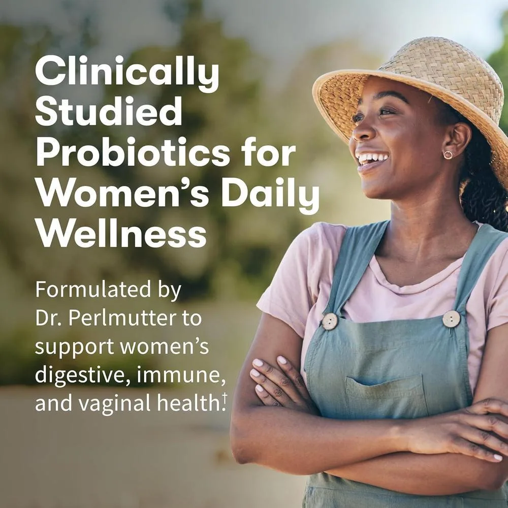 Suplemento probiótico para mujeres, formulado para salud digestiva e inmunitaria, sin gluten. Contiene 30 cápsulas