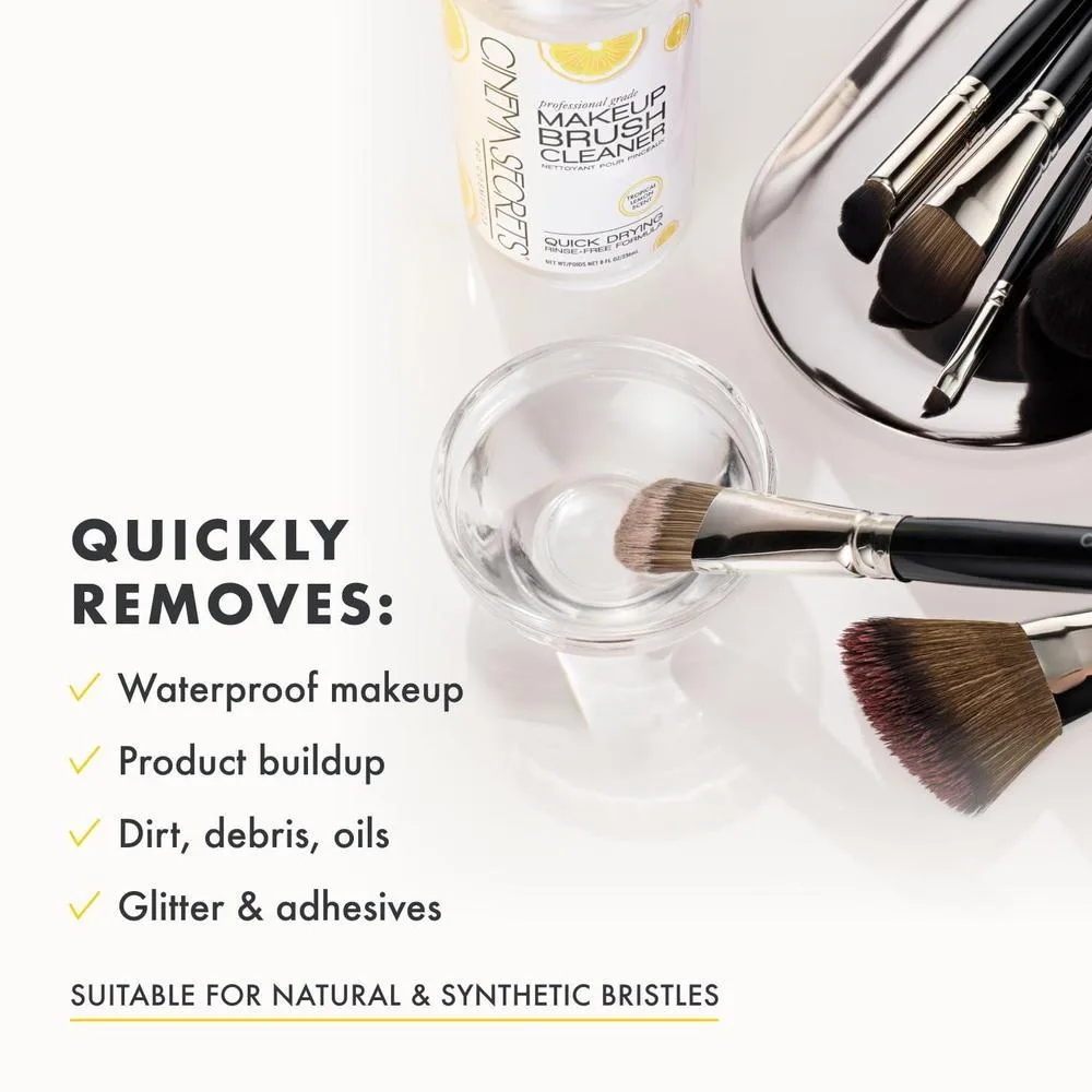 Limpiador profesional de brochas de maquillaje Cinema Secrets, fórmula rápida y sin enjuague, elimina maquillaje resistente