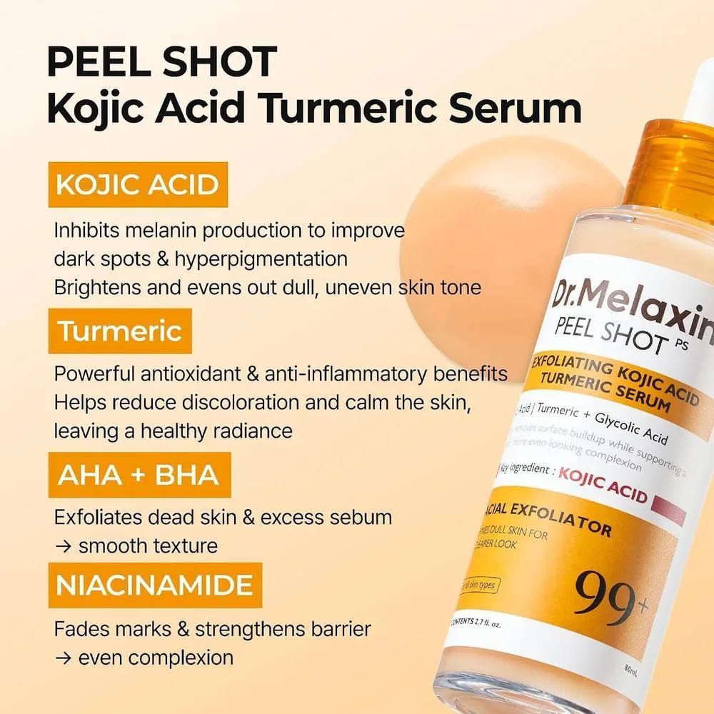 Suero Dr.Melaxin Exfoliante Ácido Kójico Y Cúrcuma 80ml Piel Radiante Y Corrección De Manchas