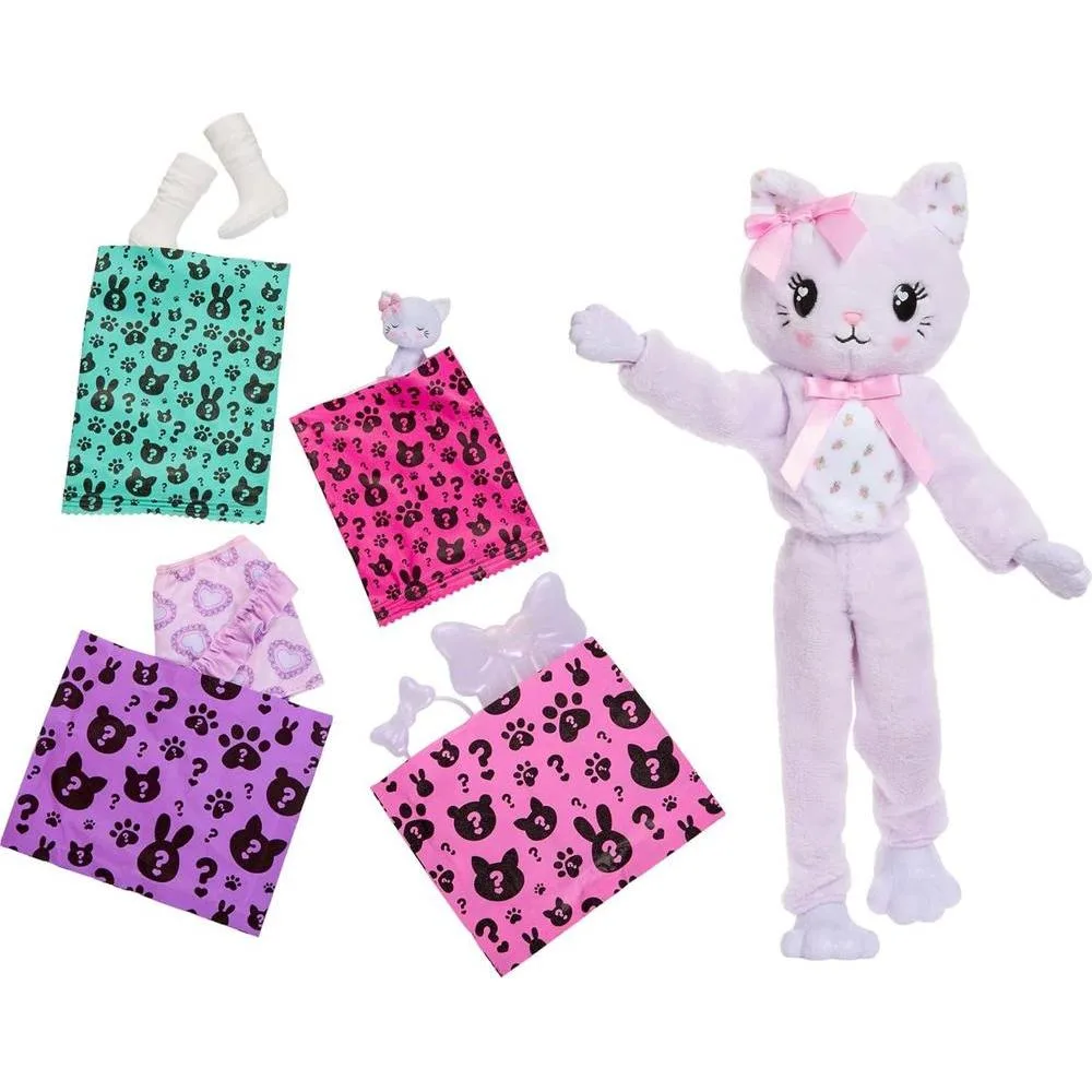 Barbie Cutie Reveal, muñeca y accesorios con gatito, 10 sorpresas, cambio de color y mini mascota incluida
