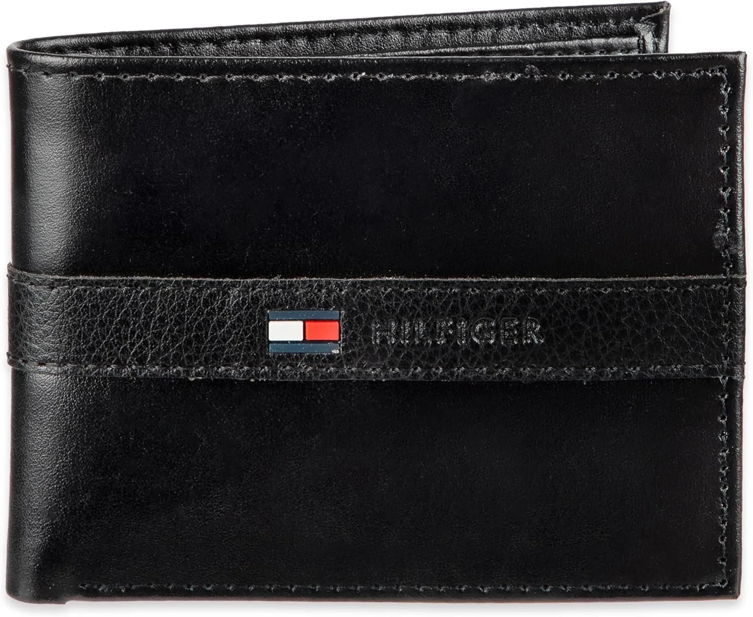 Tommy Hilfiger Men's Leather Wallet – Slim Bifold with 6 Credit Card Pockets and Removable ID Window, Casual Black Ranger, One Size
