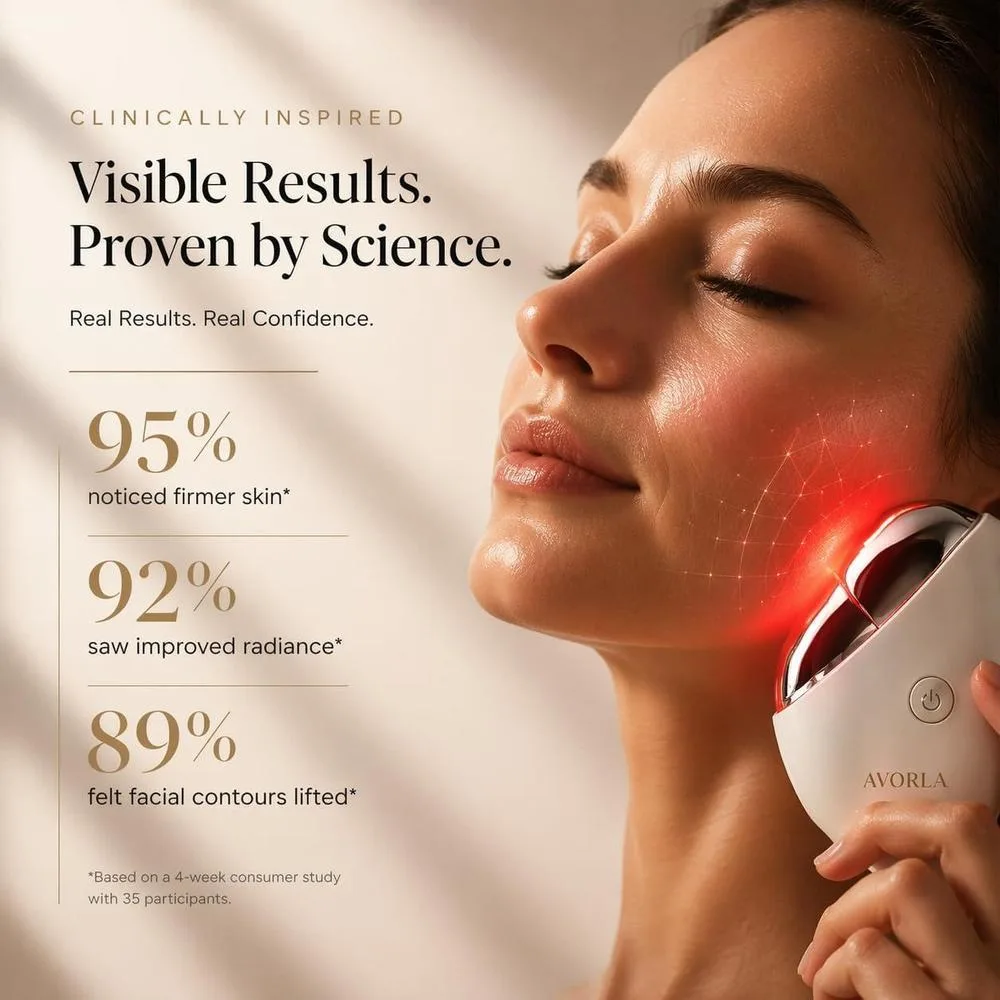 AVORLA herramienta facial LED Gua Sha con microcorriente y calor para tonificación de piel y reducción de arrugas