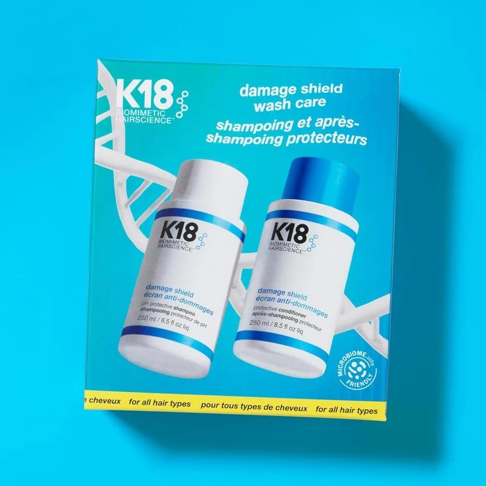 K18 Damage Shield Set: champú y acondicionador, protección para color, reduce encrespamiento y enredos