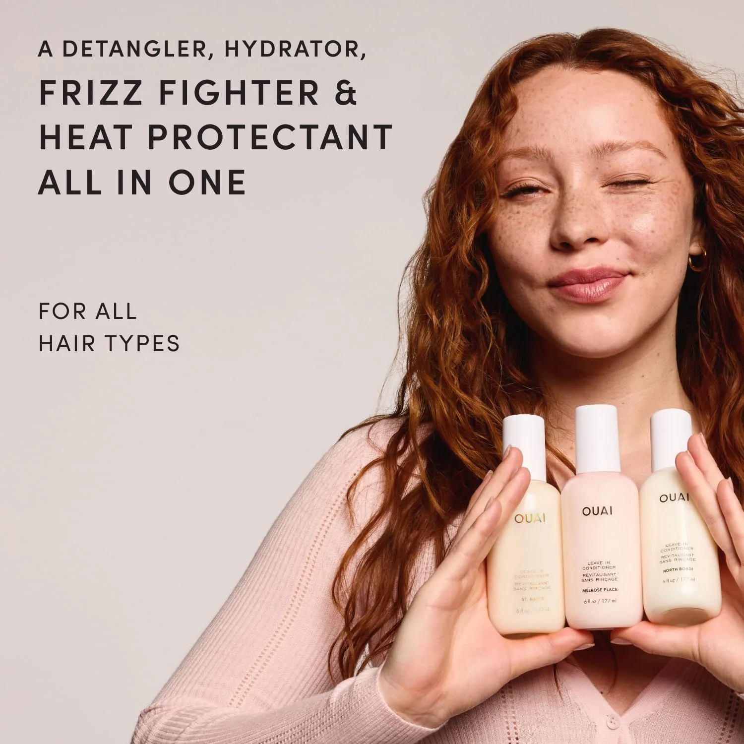 OUAI Acondicionador Sin Enjuague Multifuncional, Protector Termico hasta 450F, Desenredante, Anti-Frizz, Aroma North Bondi, 177ml