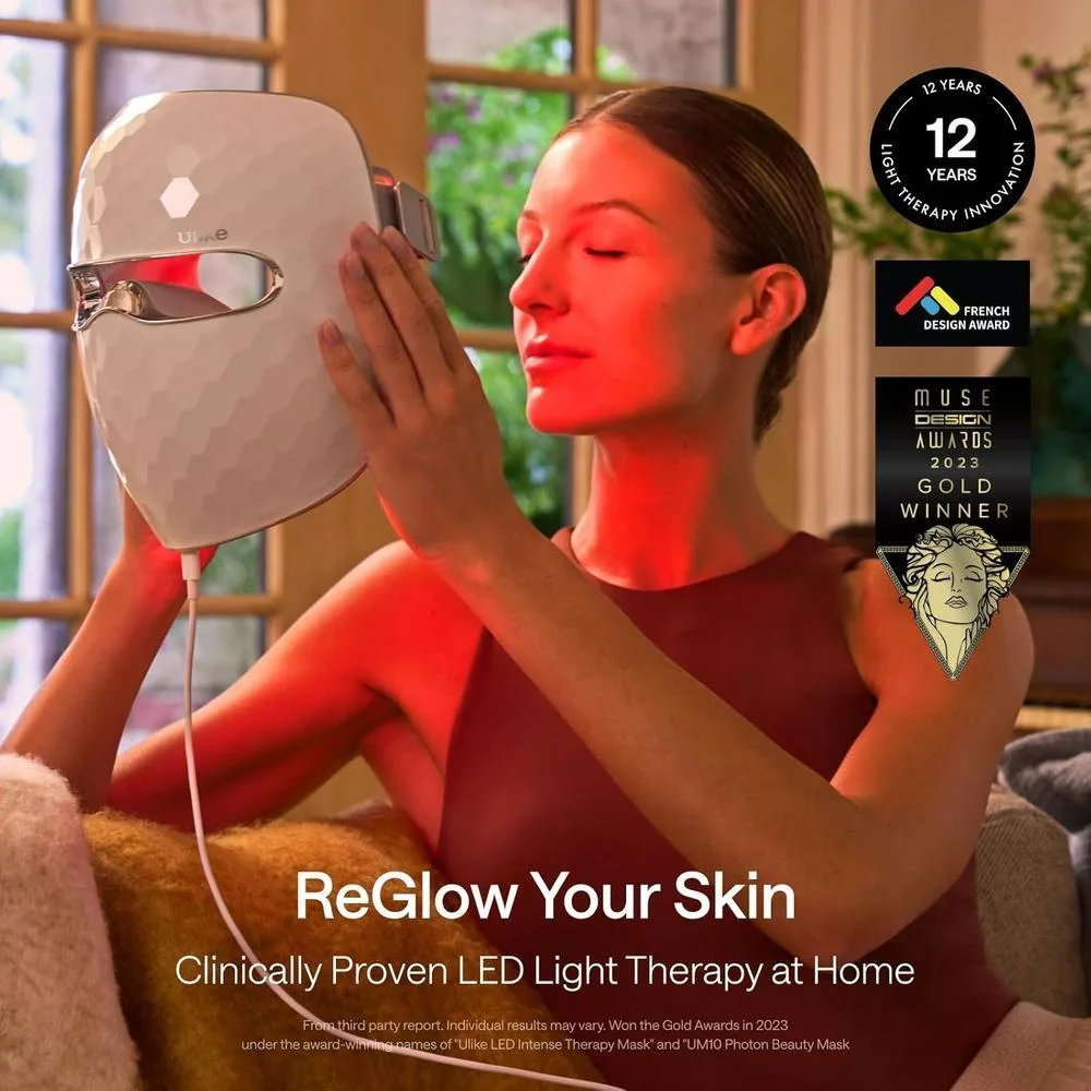 Máscara LED Ulike ReGlow: Terapia de luz multicolor para reducir acné y signos de envejecimiento con control remoto y diseño seguro