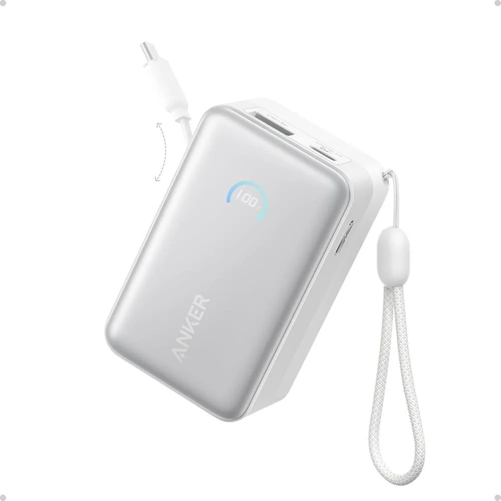 Batería externa Anker Nano Power Bank 10000mAh 45W con cable retráctil blanco