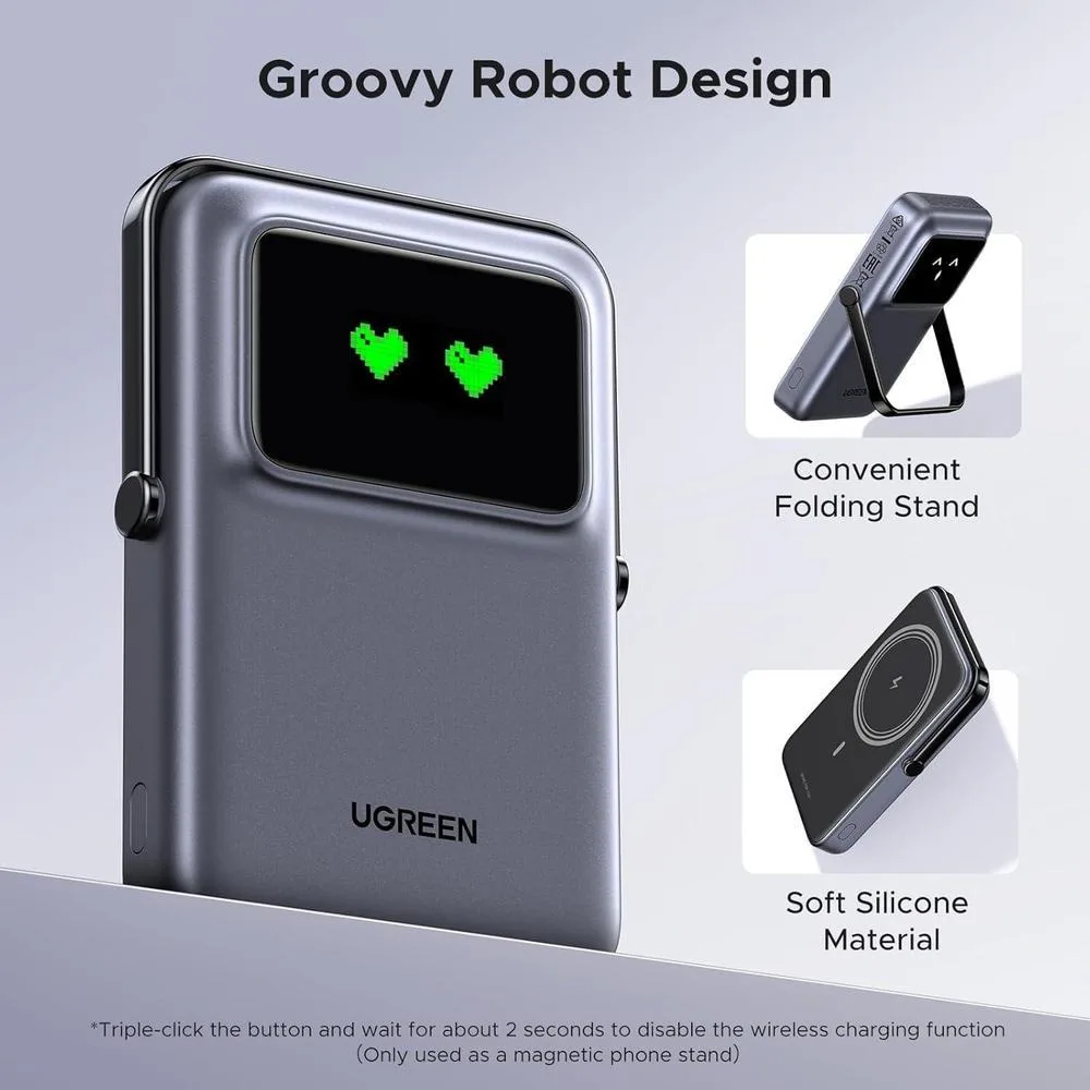 UGREEN Uno - Cargador portátil magnético de alta capacidad con carga inalámbrica y cable, compatible con iPhone y dispositivos USB-C