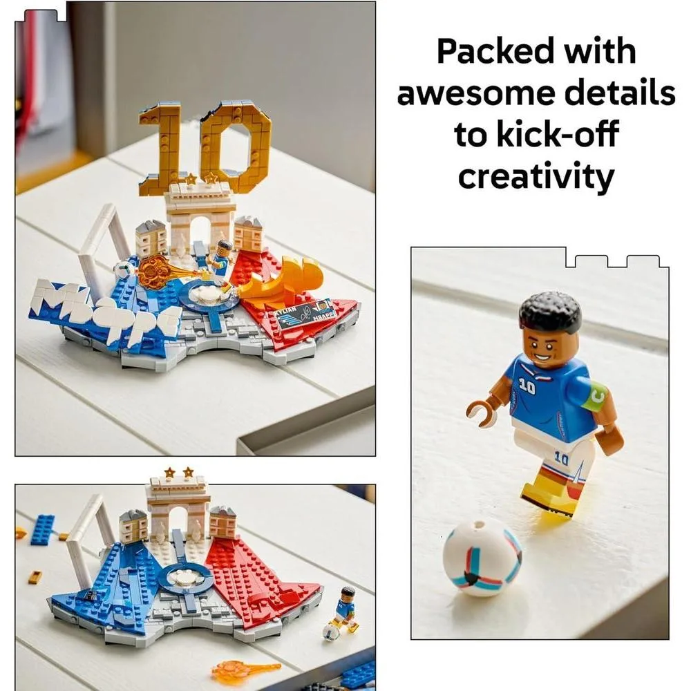 LEGO Editions Kylian Mbappé - Juego de construcción para niños y niñas, regalo de fútbol coleccionable con placa y decoración