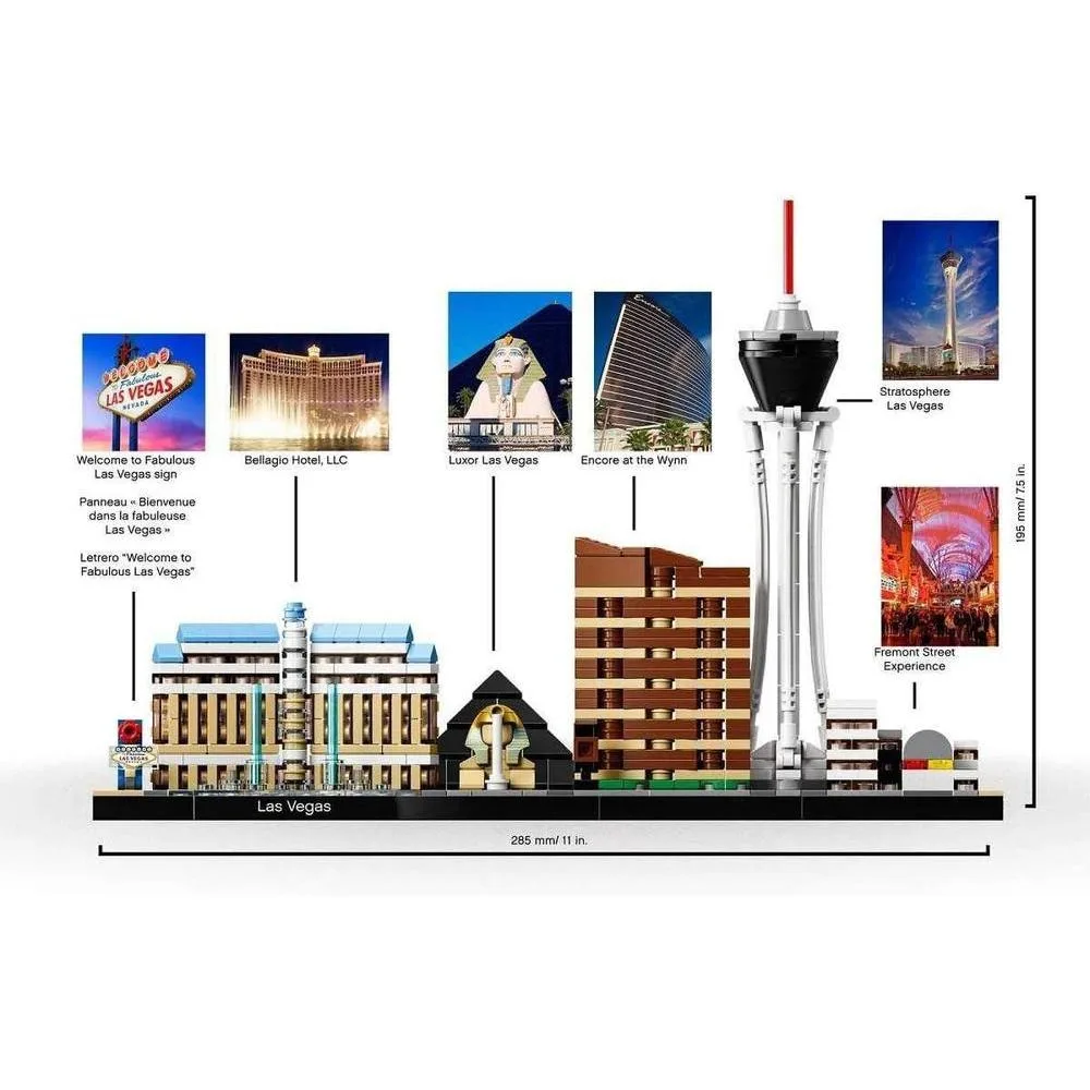 LEGO Architecture Skyline Collection Las Vegas, kit de construcción de 487 piezas, recrea atracciones icónicas de la ciudad
