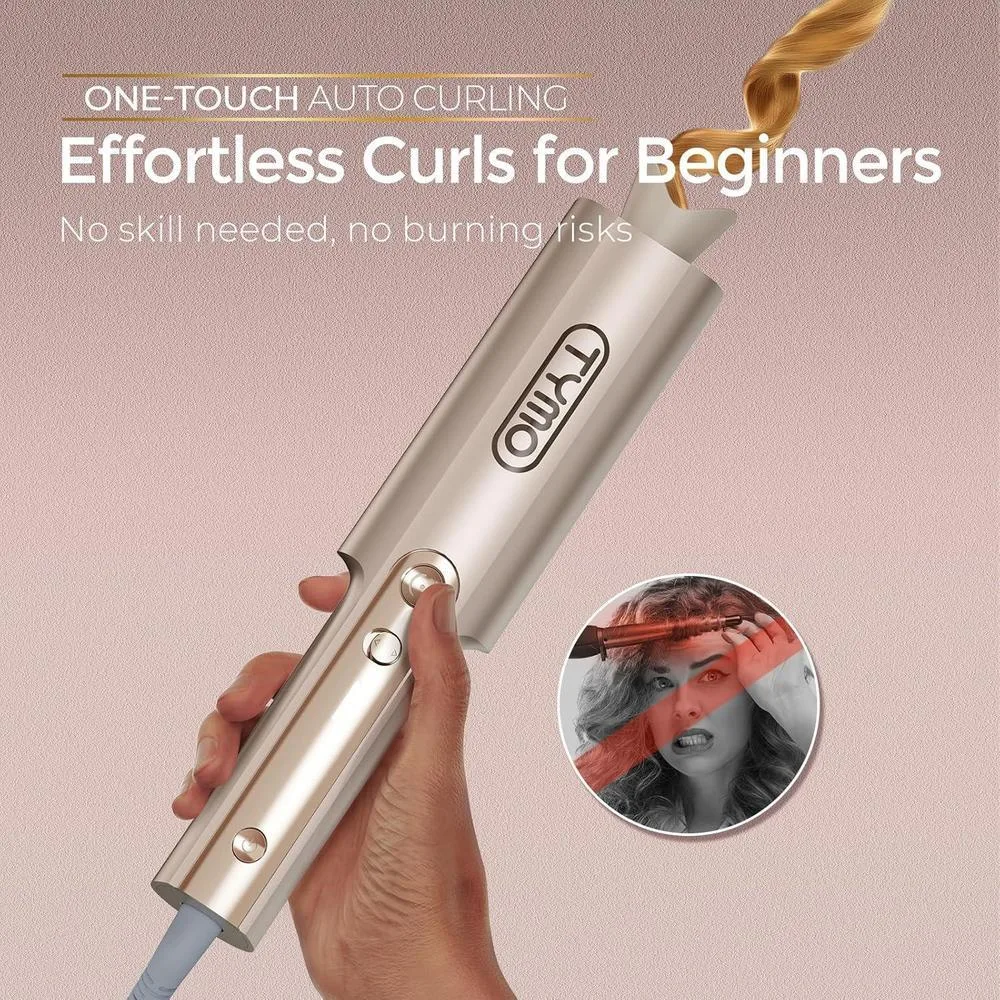 Rizador Automático Rotativo Mejorado TYMO CurlPro Plus con Barril Largo para Cabello Largo, Anti-Quemaduras, Sin Enredos y Iónico