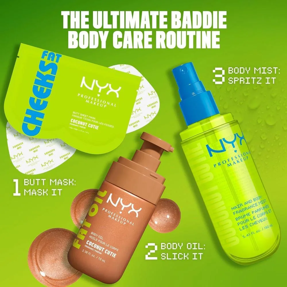 Perfume de fragancia de aceite graso NYX Cutie aroma de coco para cabello y cuerpo con melocotón y manzana vegano