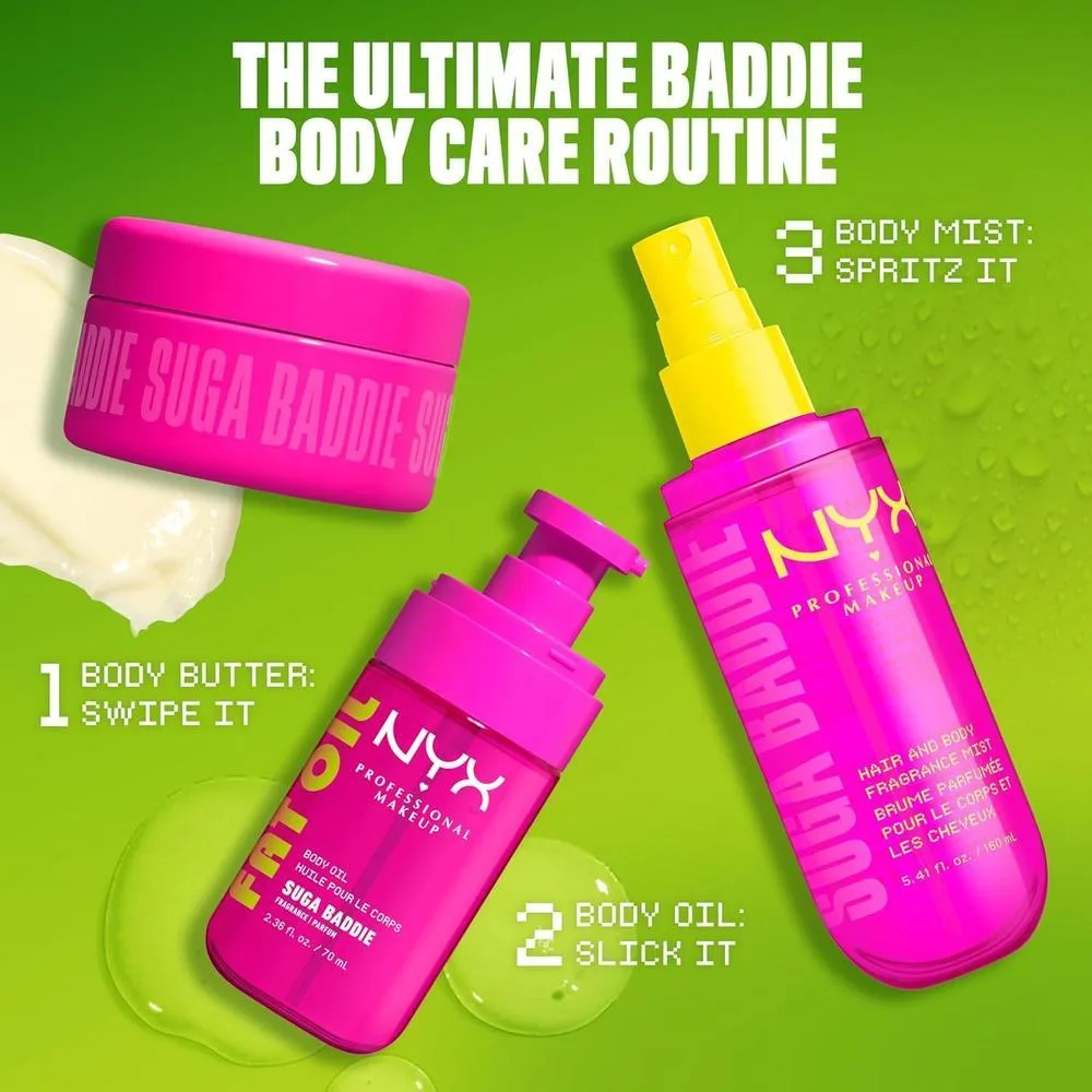 NYX Fragancia Suga Baddie para cabello y cuerpo, aroma a vainilla y crema batida, duradero, vegano y libre de crueldad