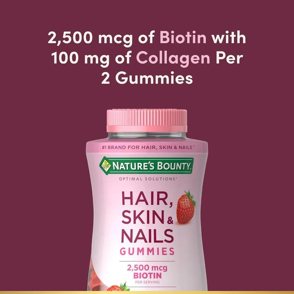 Gomitas Nature's Bounty con biotina para cabello, piel y uñas saludables, sabor a fresa, 200 unidades