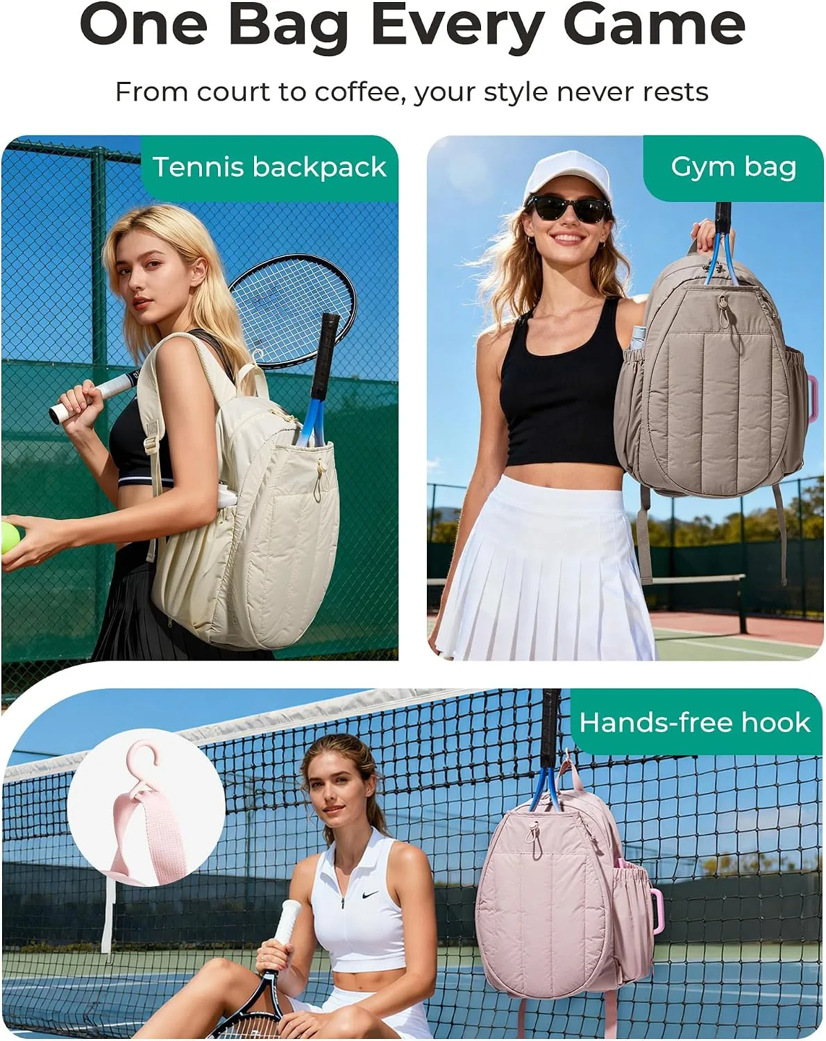 BAGSMART - Bolsa de tenis y gimnasio para mujeres, con compartimento para 2 raquetas,