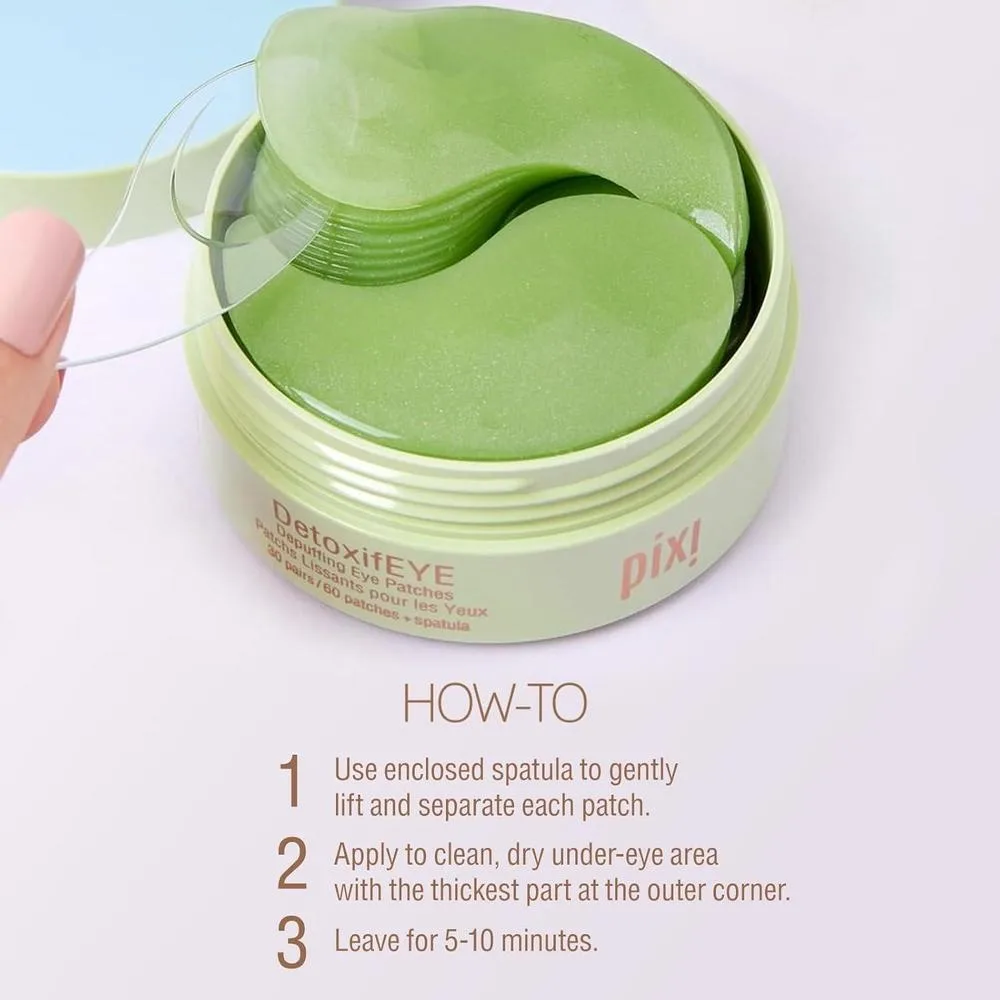 Pixi Detoxifeye Parches Hidrogel Ojos Ácido Hialurónico Y Cafeína, Pepino 60 Parches