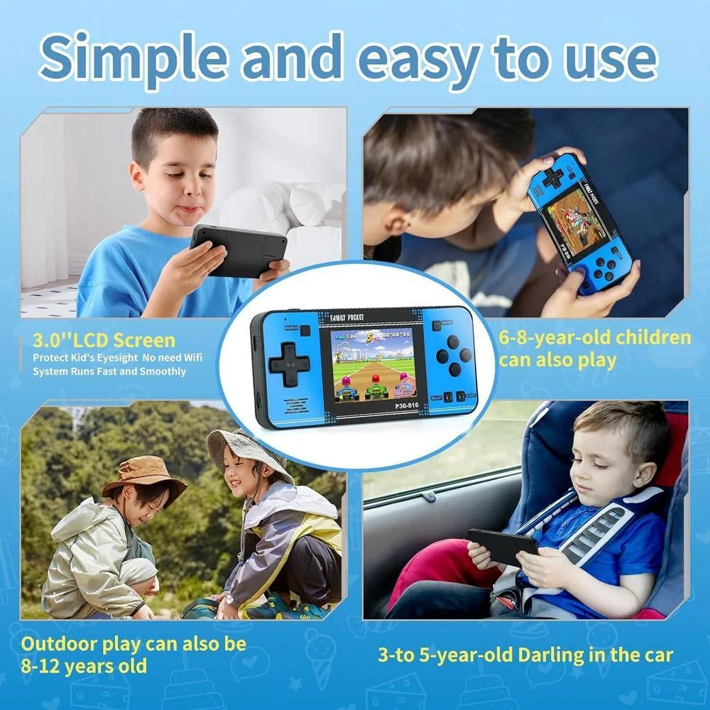 Juego de mano para niños con 220 videojuegos retro precargados, reproductor portátil con batería recargable y pantalla LCD