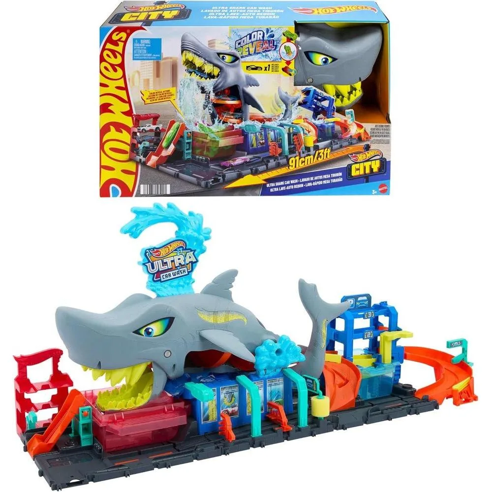 Hot Wheels City Ultra Shark Car Wash Vehículo Color Reveal
