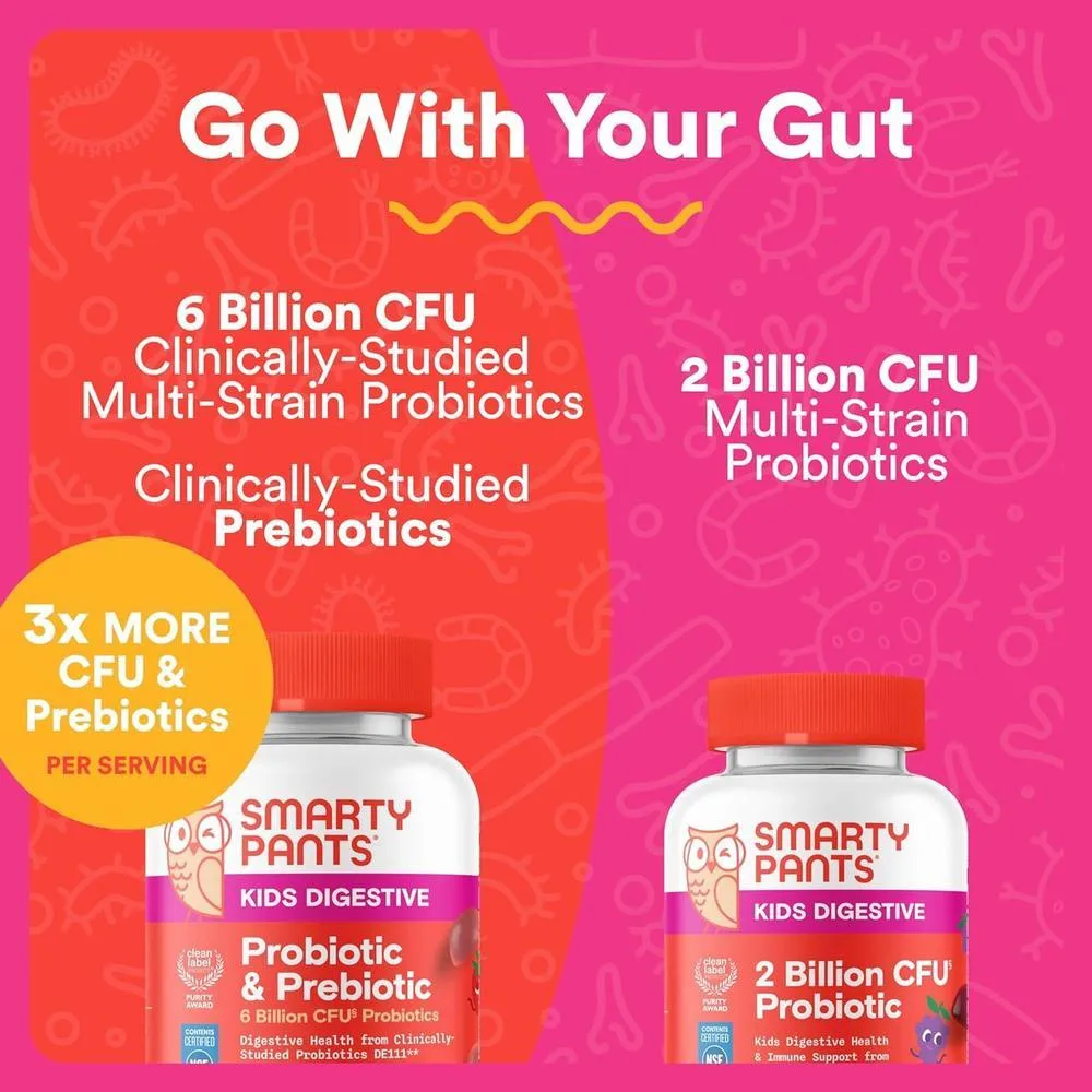 Gomitas SmartyPants Probiotic + Inmunidad para niños, apoya digestión y sistema inmune, sabor fresa, 60 piezas