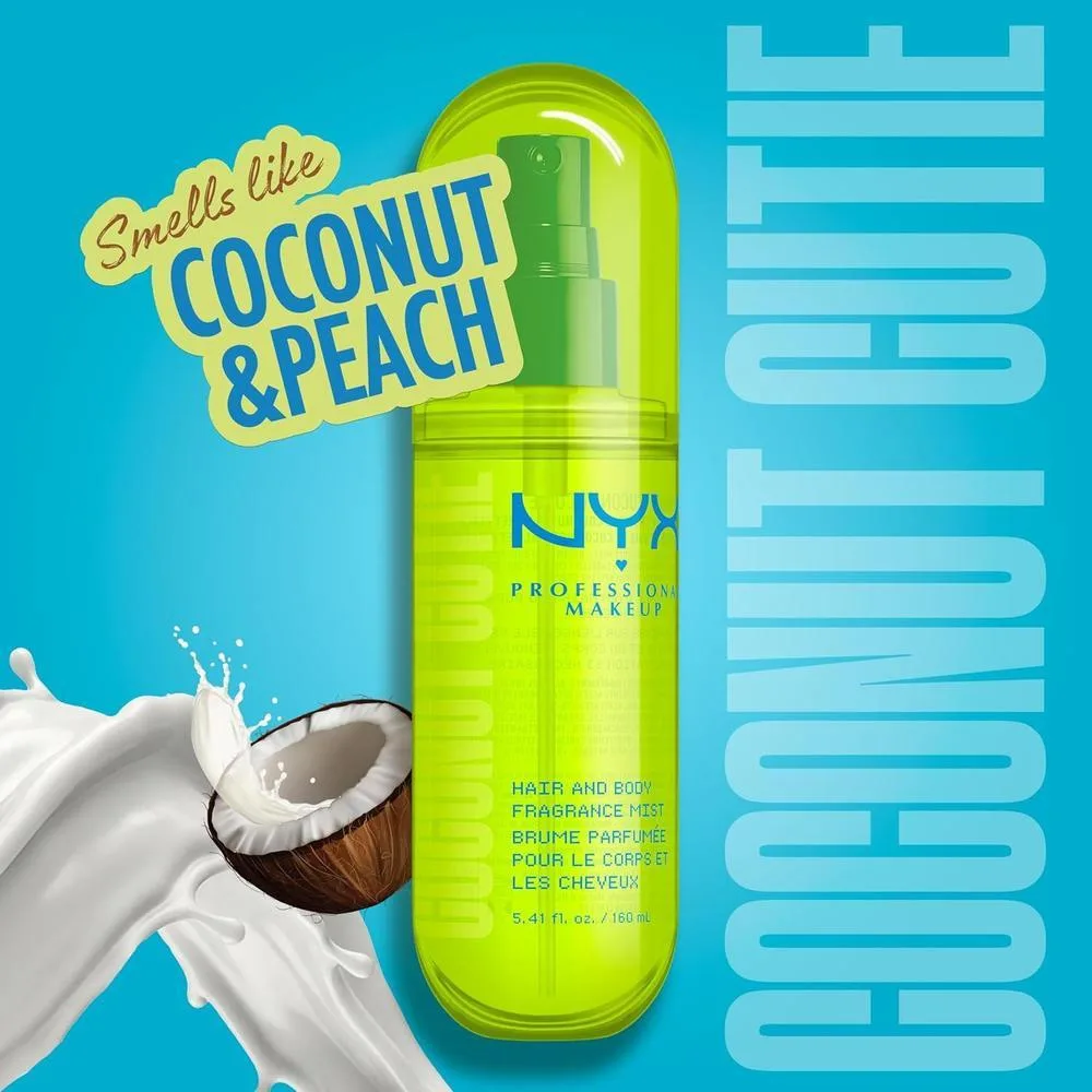 Perfume de fragancia de aceite graso NYX Cutie aroma de coco para cabello y cuerpo con melocotón y manzana vegano