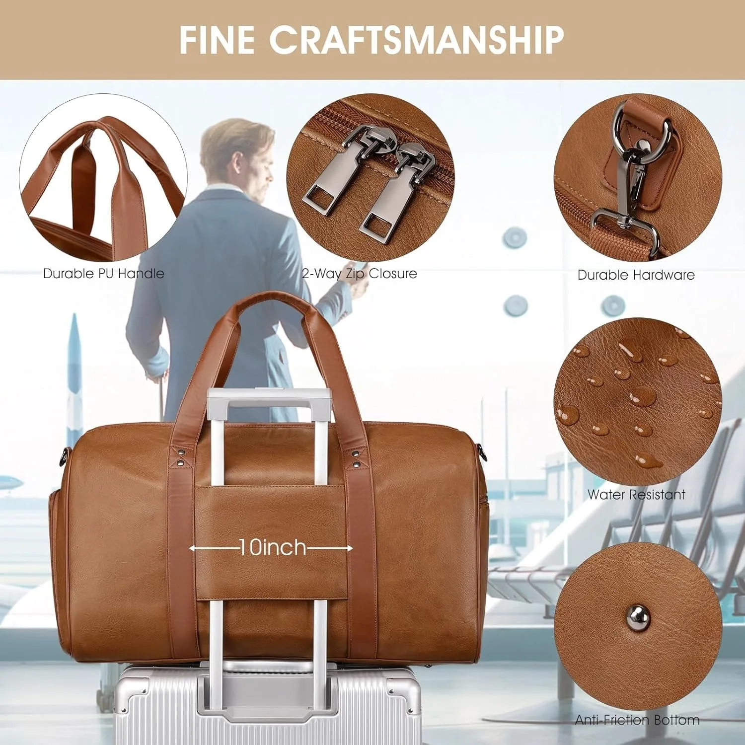 Wogarl 3PCS Faux Leather Weekender Bag for Women Men Travel Bag