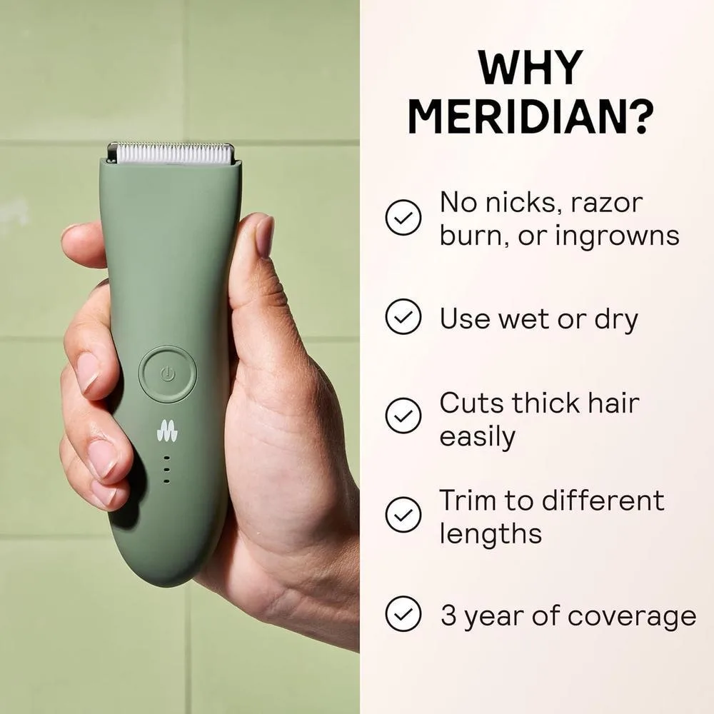 MERIDIAN The Trimmer Original - Recortadora eléctrica para cabello púbico, pecho, piernas y bikini. Impermeable y recargable
