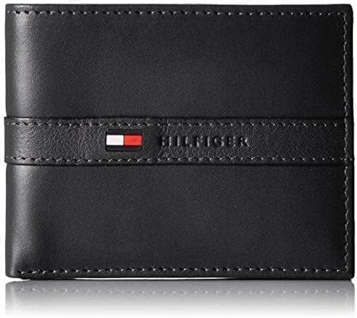 Tommy Hilfiger Men's Leather Wallet – Slim Bifold with 6 Credit Card Pockets and Removable ID Window, Casual Black Ranger, One Size