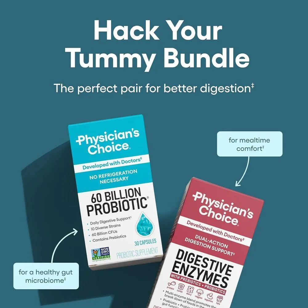 Physician's CHOICE bundle de salud intestinal avanzado con probióticos y enzimas digestivas para apoyo digestivo e inmunológico