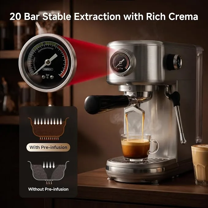 HIBREW H10B Programmable Espresso Machine with LED Display & Pressure Gauge