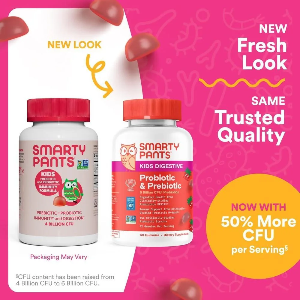 Gomitas SmartyPants Probiotic + Inmunidad para niños, apoya digestión y sistema inmune, sabor fresa, 60 piezas