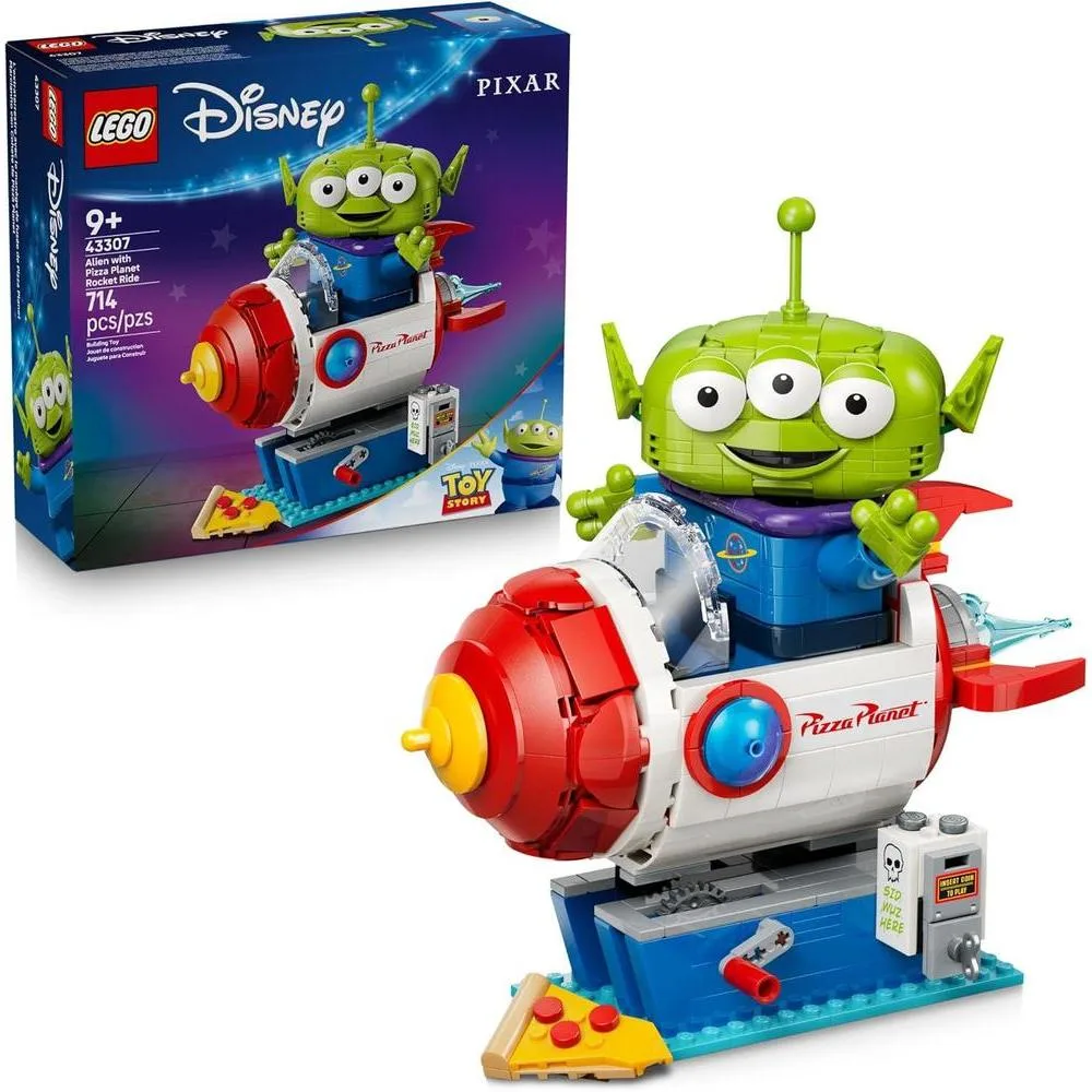 Set de construcción LEGO Disney y Pixar Toy Story Alien con Pizza Planet Rocket Ride 43307