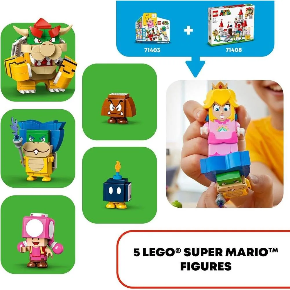 LEGO Super Mario Juego expansión Castillo Peach, juguete construcción con figuras Bowser y Toadette, para niños 8 años