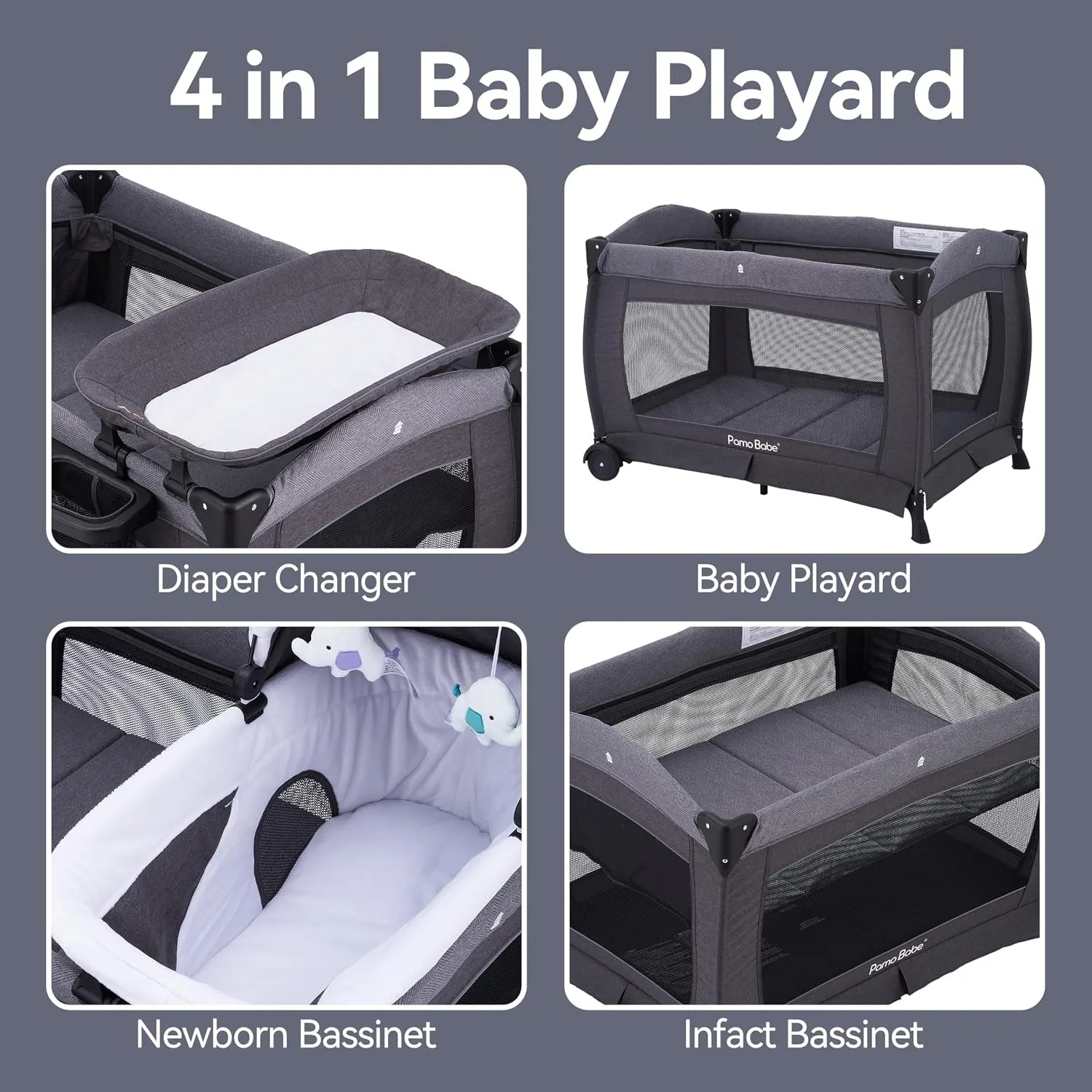 Pamo babe Pack and Play 4-in-1 Baby Playard with Bassinet & Changing Table